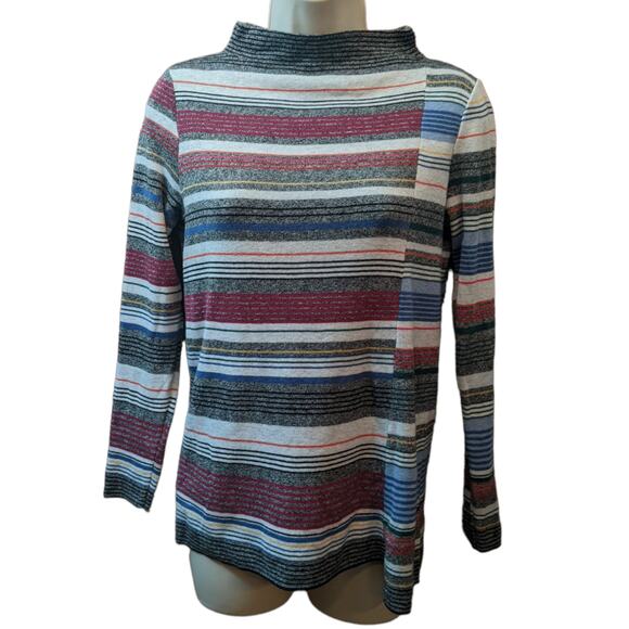 Nic+Zoe Striped Asymmetrical Lightweight Knit Mock Neck Sweater Size PP - Picture 3 of 6